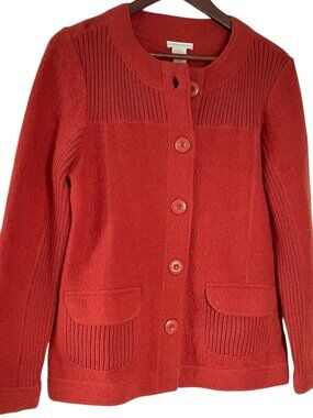 Laura Ashley Cardigan Sweater Jacket Small S Pumpkin Orange 100% Boiled Wool